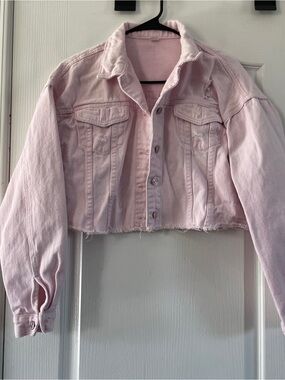Cropped Distressed Light Pink Denim Jacket size XL